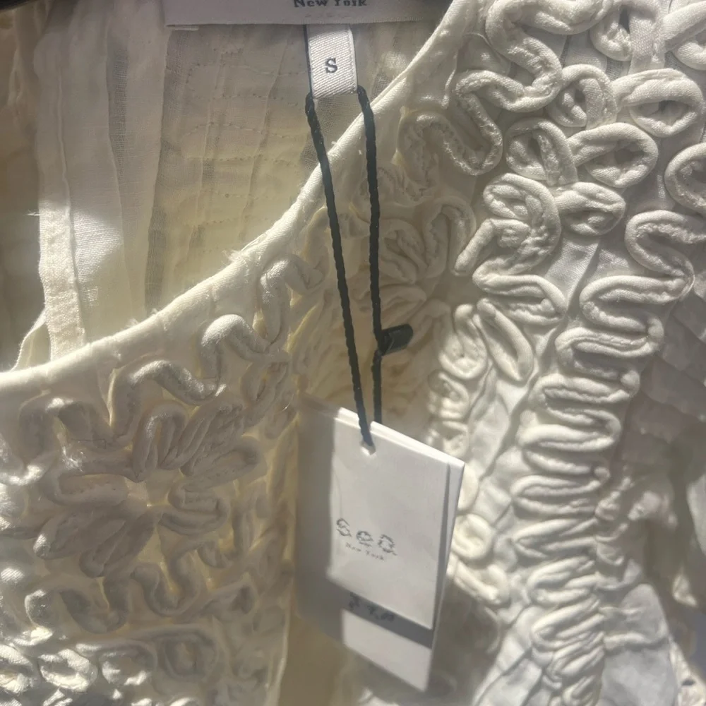 NWT SEA NEW YORK FRIDA SOLID FLUTTER SLEEVE BLOUSE TOP CREAM S - Picture 6 of 7